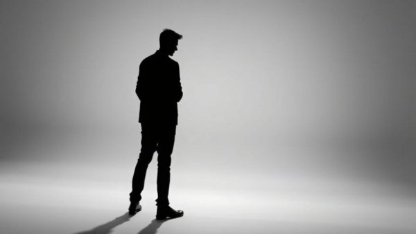 Silhouette of a person, neutral setting, monochrome.