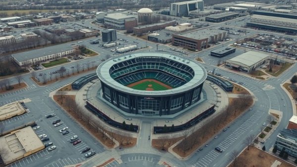 Aerial view of Kansas City stadium and surroundings.