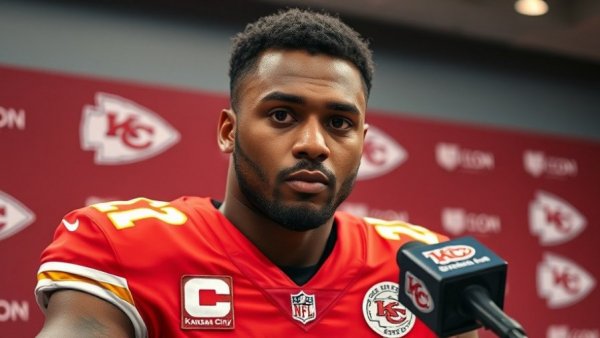 Kansas City Chiefs player at press conference discussing team depth chart.
