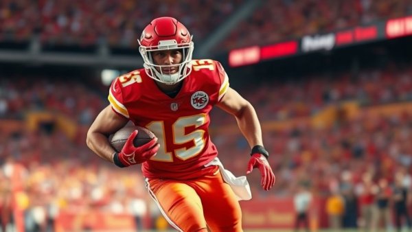 Kansas City Chiefs record graphic with a player running.