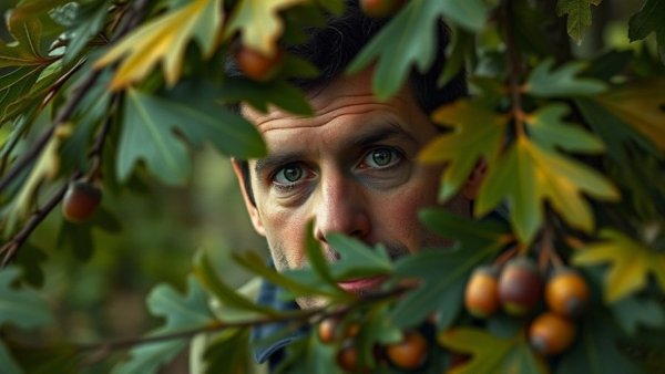 Man behind oak leaves acorns, Dandelion Lakewood Kansas City events.