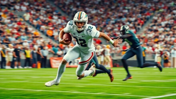 Football action as Jets player evades defender, green field.