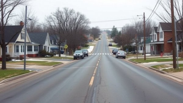 Quiet Kansas City neighborhood street during winter, houses and cars visible.