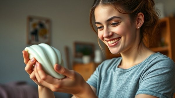 Young woman evaluating slime at Rainbow Slime Co. Kansas City.
