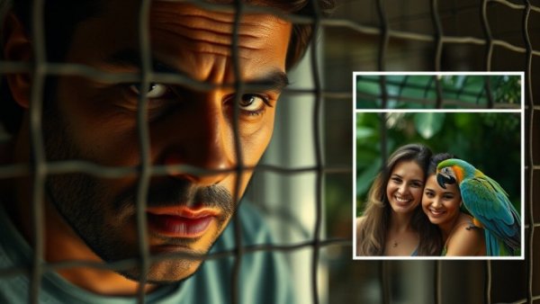 American Idol exec murder suspect behind wire mesh with victim couple inset