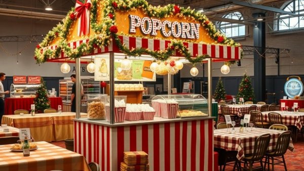 Kansas City neighborhoods event with festive popcorn stand.