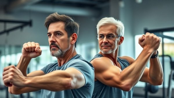 Mature couple in gym exercising, emphasizing strength training after 50