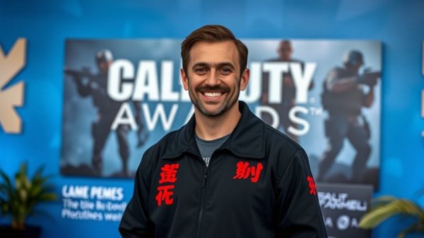 Vince Zampella in black jacket at game awards event.