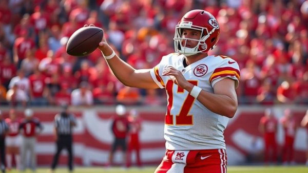 Kansas City Chiefs game today live action with quarterback in motion.