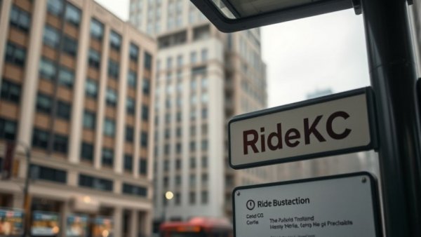 KCATA service announcement at RideKC bus stop in Kansas City neighborhoods.