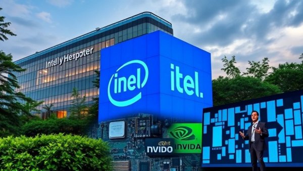 Nvidia investment in Intel shares visualized with Intel HQ and Nvidia tech.