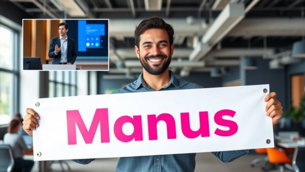 Banner announcing Meta acquisition of Manus, tech office setting.