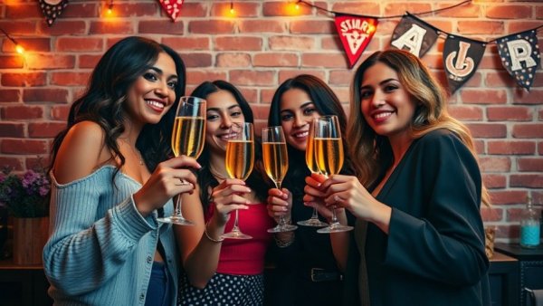 Stylish women celebrating with expensive champagne in NYC.