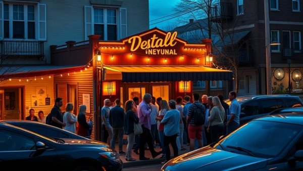 Community gathering in urban Kansas City neighborhoods, evening scene.