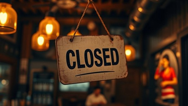 Closed sign at Kansas City restaurant with warm lighting.