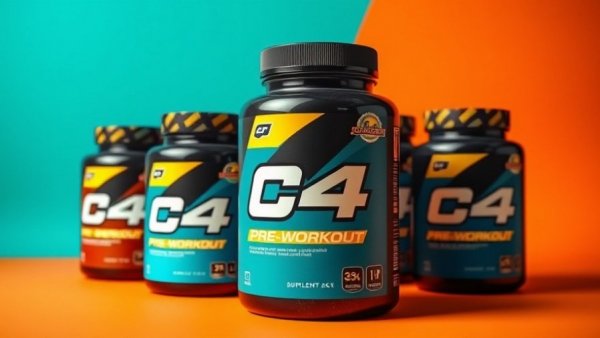 C4 Pre-Workout Supplements displayed on colorful backdrop.