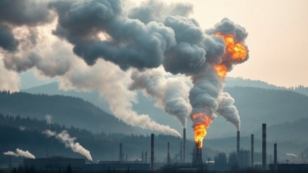 Oil refinery with smoke and flames highlighting Trump's $100 billion oil investment.