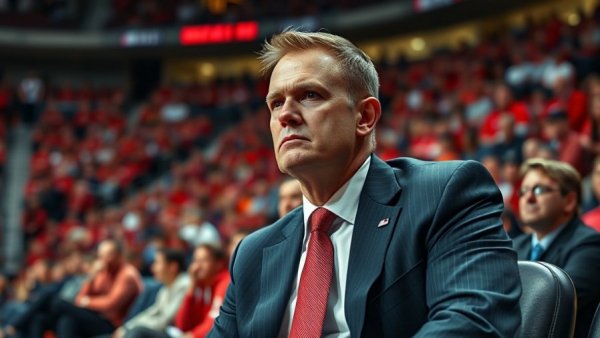 St John's Basketball GM Dismissal scene showing man looking concerned.