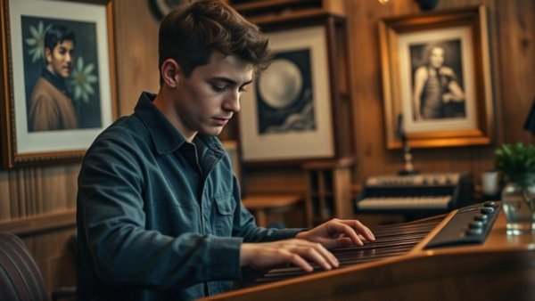 Young musician playing xylophone indoors in Kansas City.