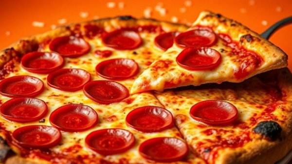 Enjoy two pizzas for under $10 at Little Caesars; close-up of cheesy pepperoni pizza.