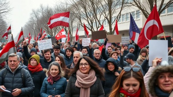 Protest with flags and signs related to FACE Act violations.