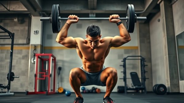 Athlete performing deep squat with barbell, mobility drills for squat depth improvement.