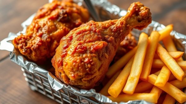 Golden broasted chicken with fries in Kansas City.