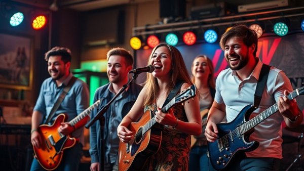 Live music Kansas City band performing energetically on stage.