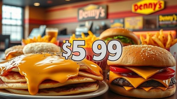 Denny’s Slammin’ Meal Deals menu featuring pancakes and burgers.