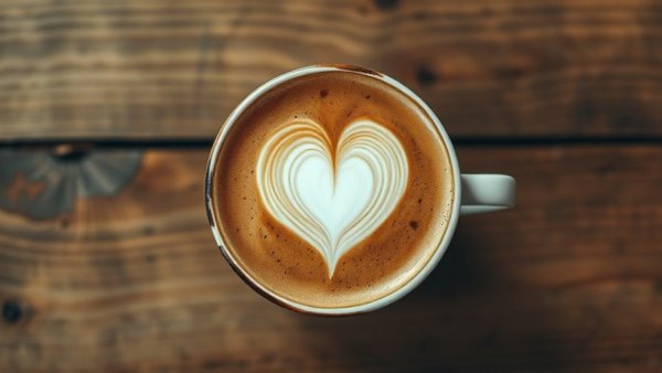 Beautiful latte art in a coffee cup on a table, perfect for cheap coffee date ideas in Kansas City.