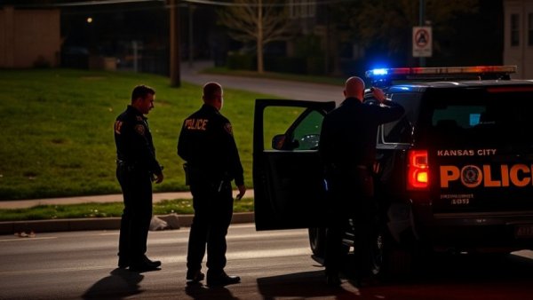 Police activity in Kansas City neighborhoods at night.