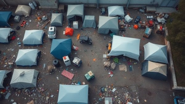 Homeless encampment illustrating CTE and homelessness issues.