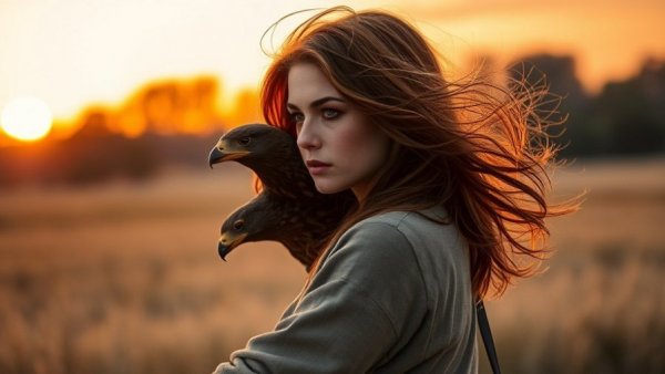 H is for Hawk film review: woman with hawk during sunset