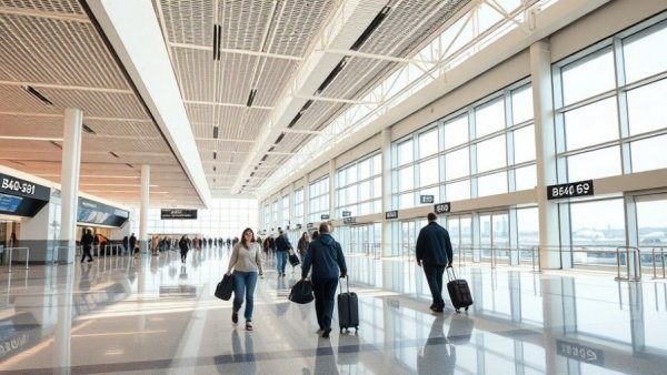Busy travelers at airport terminal Gates B40-69