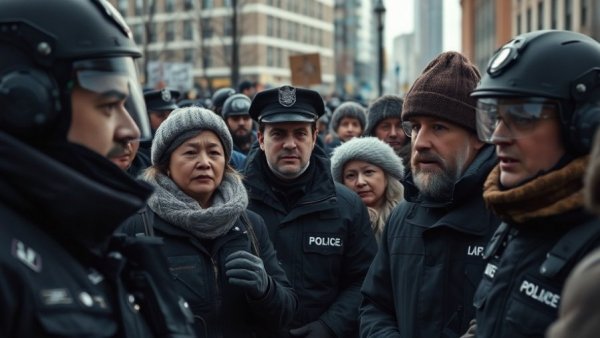 Federal Agent Shooting in Minneapolis: police and protestors in tense scenes.