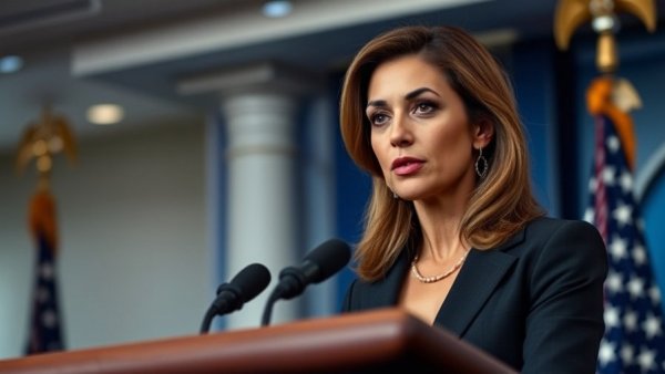 Woman speaking at news conference, Trump news conference today.