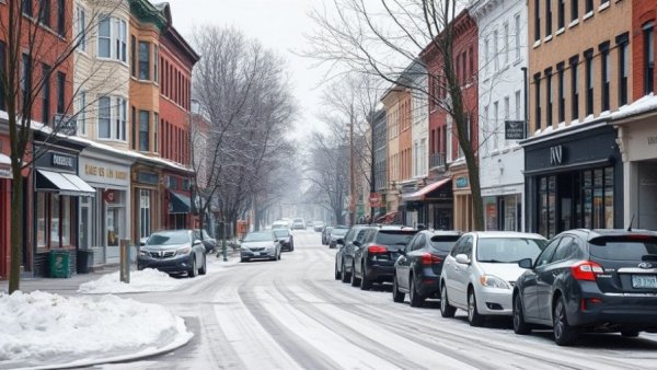 Charming Kansas City neighborhoods with shops and parked cars in winter.