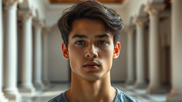 Young man in a court-like setting related to self-defense legal standards.