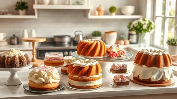 Elegant bundt cake display for Nothing Bundt Cakes BOGO Deal in a cozy kitchen.