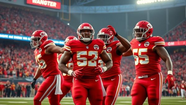 Kansas City Chiefs defensive plays celebration on field.