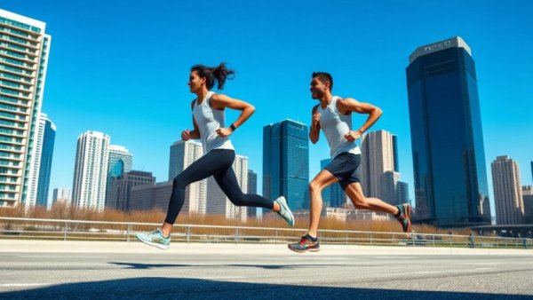 Athletic runners on track with cityscape backdrop, Top Health & Wellness Brands.