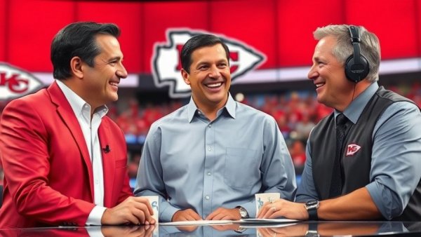 Kansas City Chiefs commentators discussing depth chart in studio.