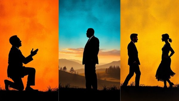 Colorful artistic triptych of Langston Hughes and silhouettes.