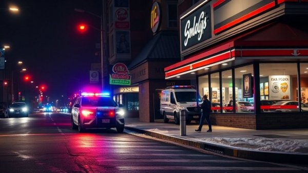 Police activity in snowy Kansas City neighborhood at night.