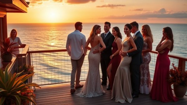 Summer House Season 10 Premiere cast posing on deck at sunset.