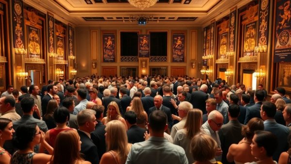 Vibrant event in Kansas City neighborhood hall with engaged crowd.