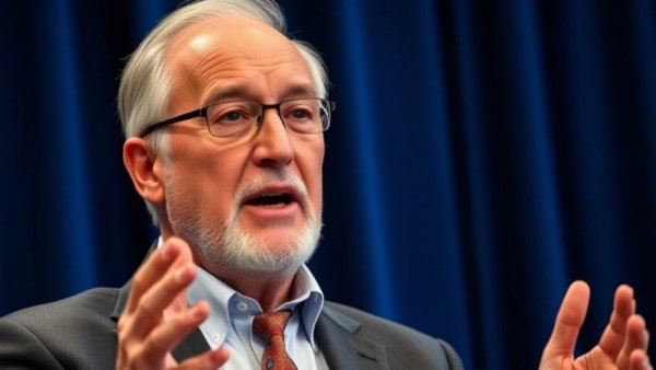 Older man speaking at conference with blue backdrop, Nancy Mace subpoena Bill Gates Epstein.