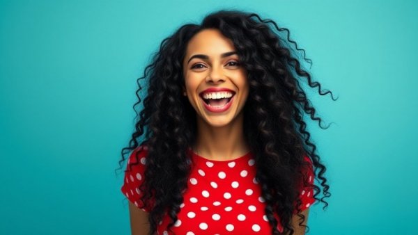 Joyful woman in polka dot top, Kansas City events image.