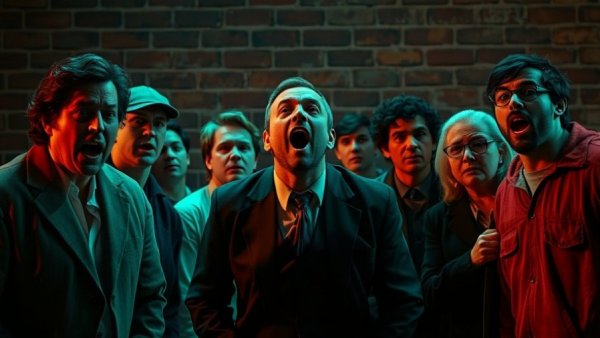 Dramatic theater scene from The Toxic Avenger: The Musical Kansas City, with actors in green lighting.