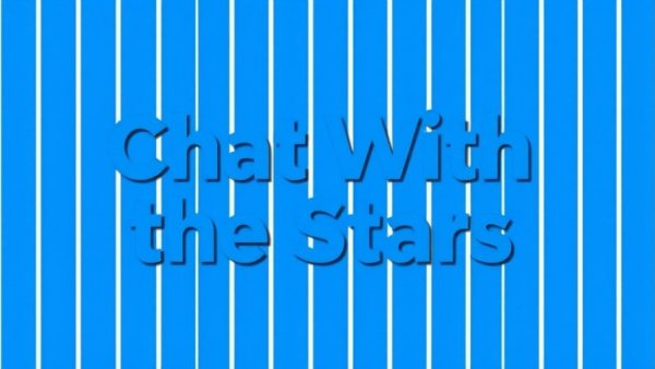 Graphic text with blue vertical stripes.